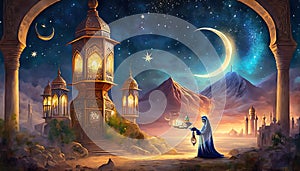 fairy tale background in arabian night style