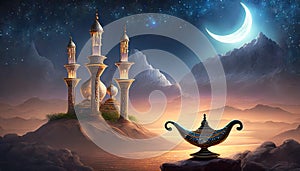 fairy tale background in arabian night style