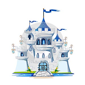 Fairy tale blue castle for a beautiful princess and prince with towers and gates