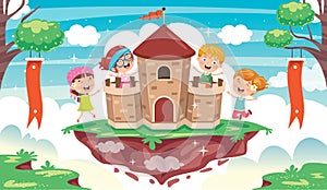 Fairy Tale Castle And Happy Children