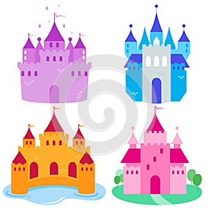 Fairy tale castles set. Vector illustration