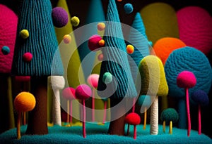 Fairy tale colorful wool forest, Generative AI