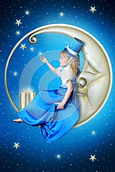 Fairy-tale girl on the moon