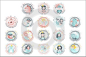 Fairy Tale Heroes Girly Stickers In Round Frames