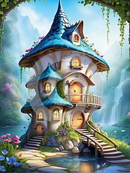 fairy tale house in water lake