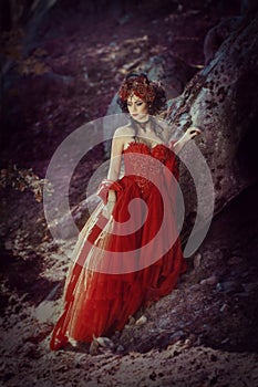 Fairy-tale image of a girl in the forest