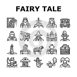 Fairy Tale Magical Story Book Icons Set Vector