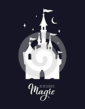 Fairy tale medieval Castle silhouette witn night starry sky