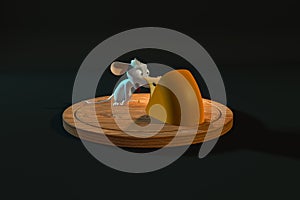 Fairy-tale mouse on a plate with cheese