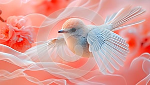 Fairy-tale mystical bird on peach color background