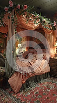 Fairy-tale princess bedroom with a canopy bed and whimsical decor