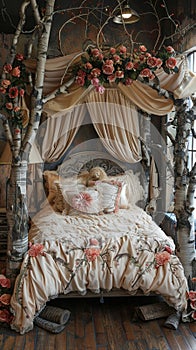 Fairy-tale princess bedroom with a canopy bed and whimsical decor