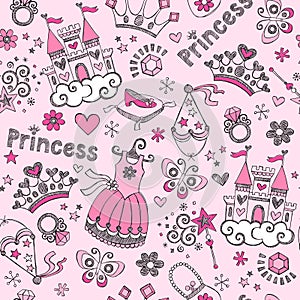 Fairy Tale Princess Seamless Pattern Sketchy Doodl