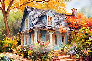 Fairy tale rustic country house gold autumn