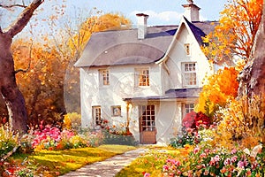 Fairy tale rustic country house gold autumn