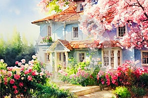 Fairy tale rustic country house spring