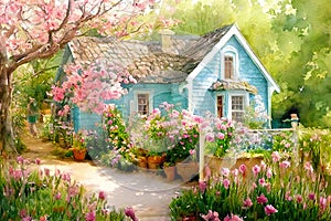 Fairy tale rustic country house spring