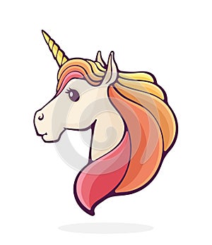 Fairy tale unicorn. Magic horse with horn. Vector illustration. Hand drawn cartoon clip art with outline