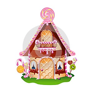 Fairy tale vector illustration of a house from a candy land