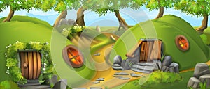 Fairy Tale Village. Leprechaun house. Landscape vector illustration