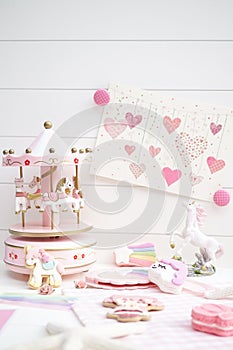 Fairy tales concept in pink and white. A little girl`s room decoration