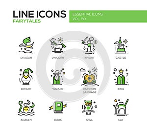 Fairy Tales- flat design line icons set