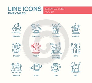 Fairy Tales- flat design line icons set
