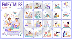 Fairy Tales Reading Flat Composition