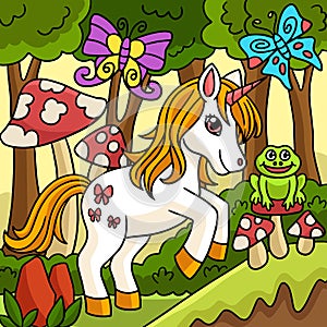 Fairy Unicorn In Forest Colored Illustration