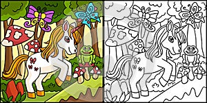 Fairy Unicorn In Forest Colored Illustration