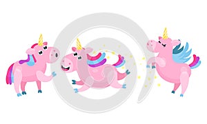 Fairy Unicorn with Rainbow Tail and Twisted Horn Vector Set