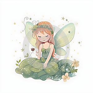 Fairy wings and blooms, adorable illustration of colorful fairies with cute wings and floral splendor