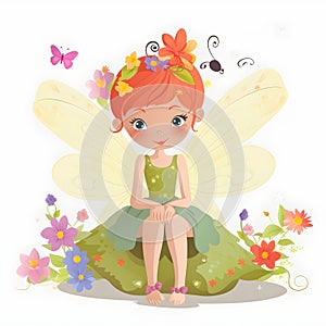 Fairy wings and petals, whimsical clipart of a colorful fairy with cute wings and flower accents