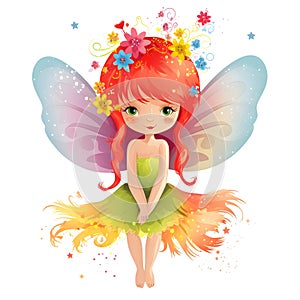 Fairy wings and petals, whimsical clipart of a colorful fairy with cute wings and flower accents