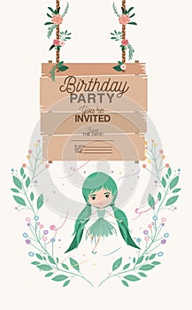 Fairy with wooden label invitation card
