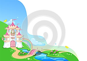 Fairytale background with beautiful princess pink castle