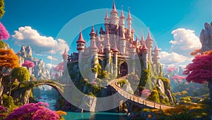 Fairytale beautiful fantasy castle palace sky dream magical imagination colorful