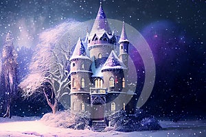 Fairytale beautiful winter castle, ai illustration