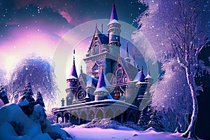 Fairytale beautiful winter castle, ai illustration