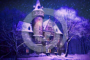 Fairytale beautiful winter castle, ai illustration