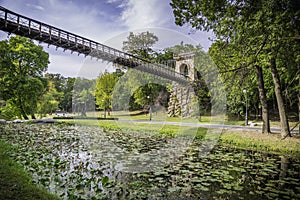 Fairytale bridge with green grass