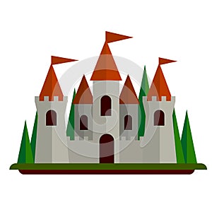 Fairytale castle. Fortress of the knight and king. medieval old town. Stone walls and towers