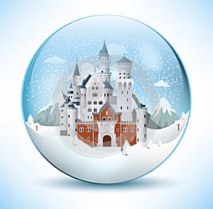 Fairytale castle in the glass sphere