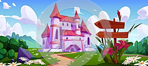 Fairytale castle on green summer landscape