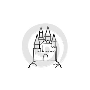 Fairytale castle hand drawn sketch icon.