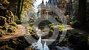 A Fairytale Castle in the Heart of An Enchanted Forest Wounderland Landscape Background