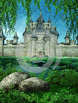 Fairytale castle on a meadow