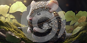 Fairytale character design warrior mouse in medieval armor suit