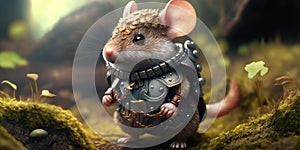 Fairytale character design warrior mouse in medieval armor suit