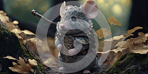 Fairytale character design warrior mouse in medieval armor suit